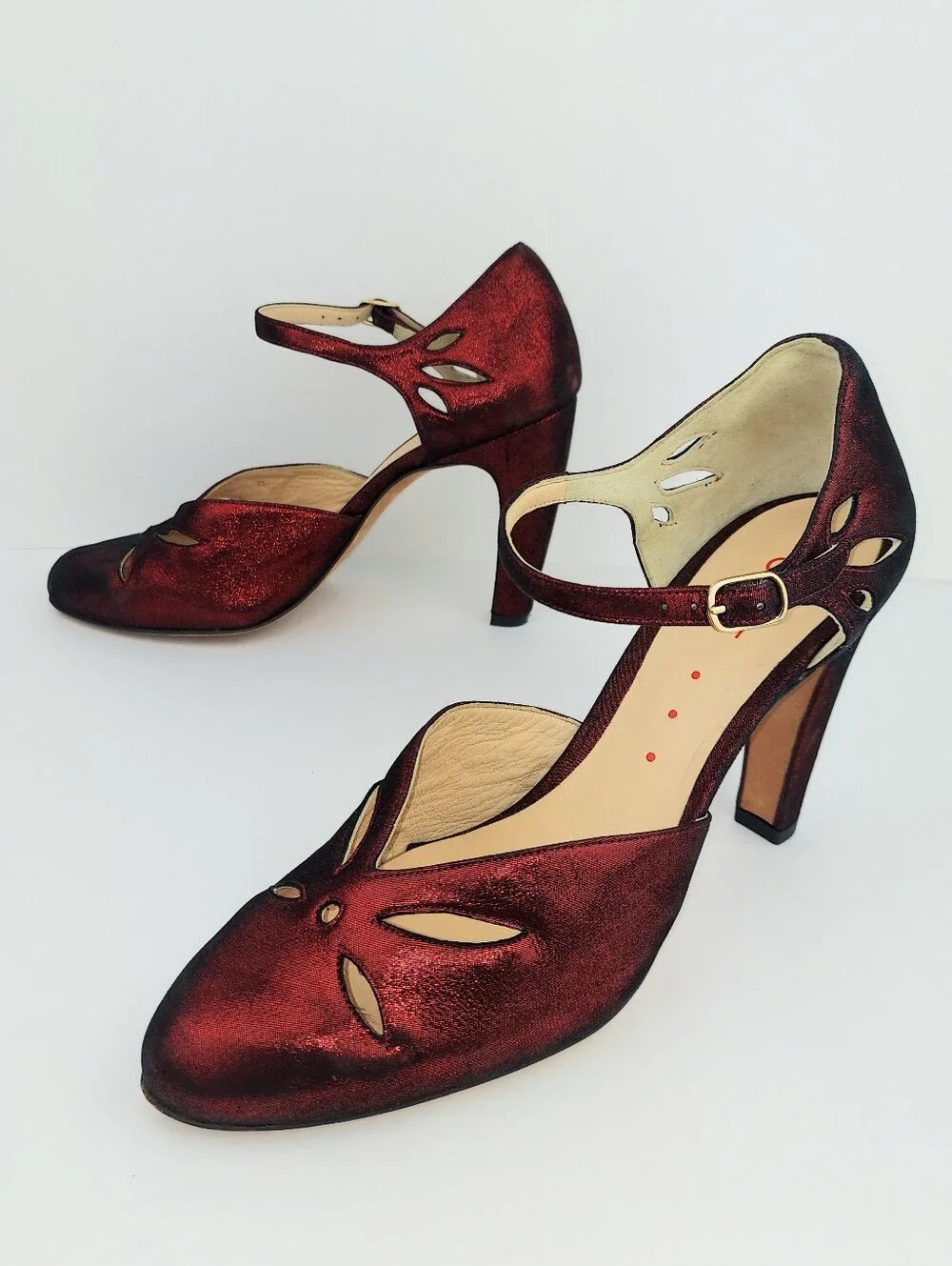 Chie Mihara Metallic Red Black Glitter Retro Style Heels